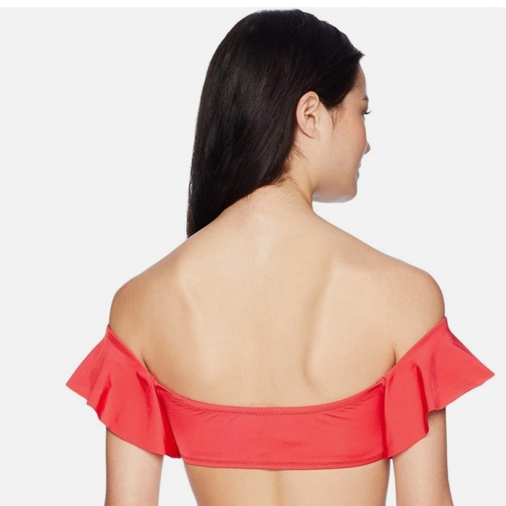 Trina Turk Red Ruffle Sleeve Bandeau Bikini Top Off Shoulder Swim Size 6 NWT - Picture 6 of 6